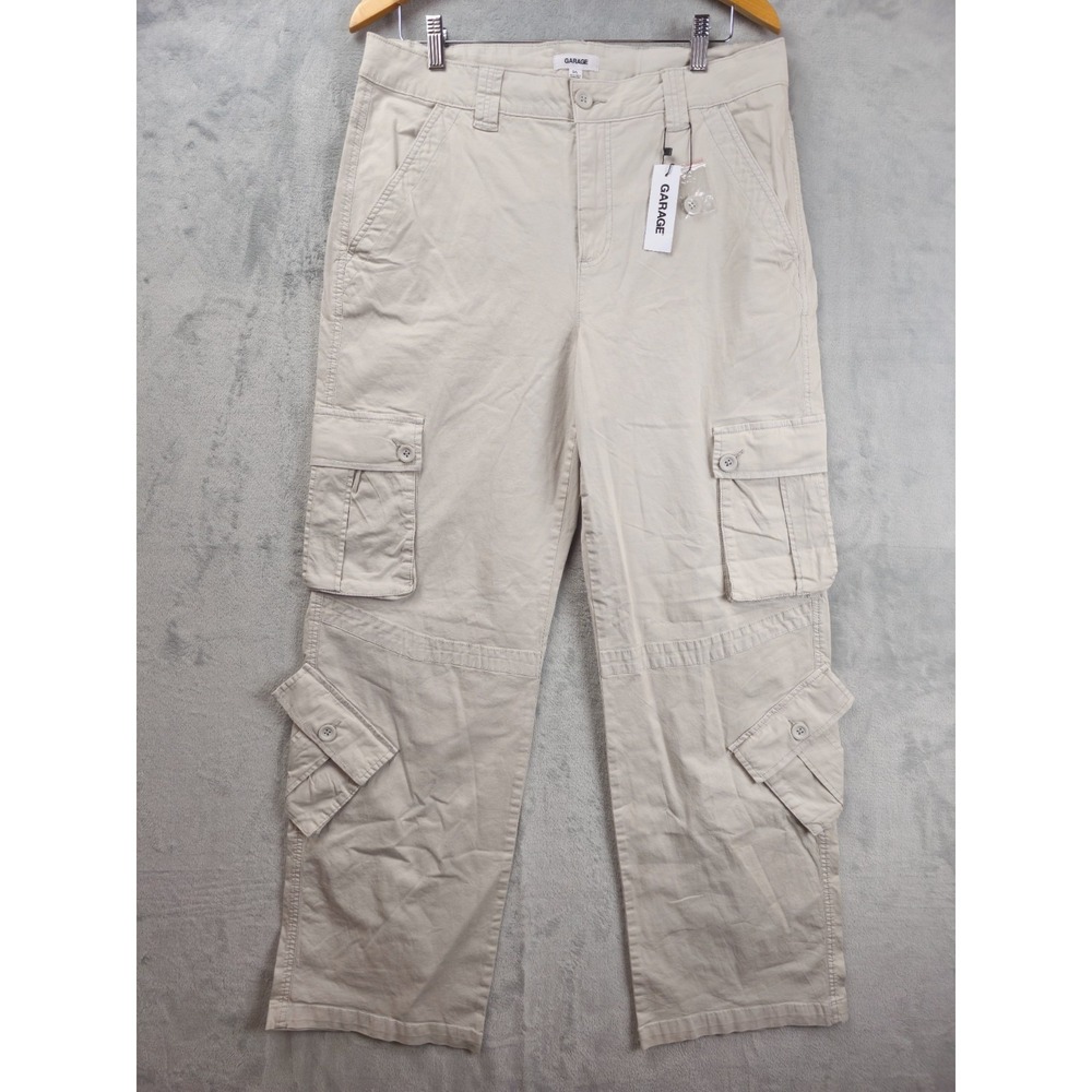 Women's‎ Khaki Utility Cargo Pants Garage Size Large Baggy Double Pockets NWT